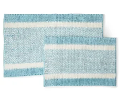 Aqua & White Stripe Chenille 2-Piece Bath Rug Set