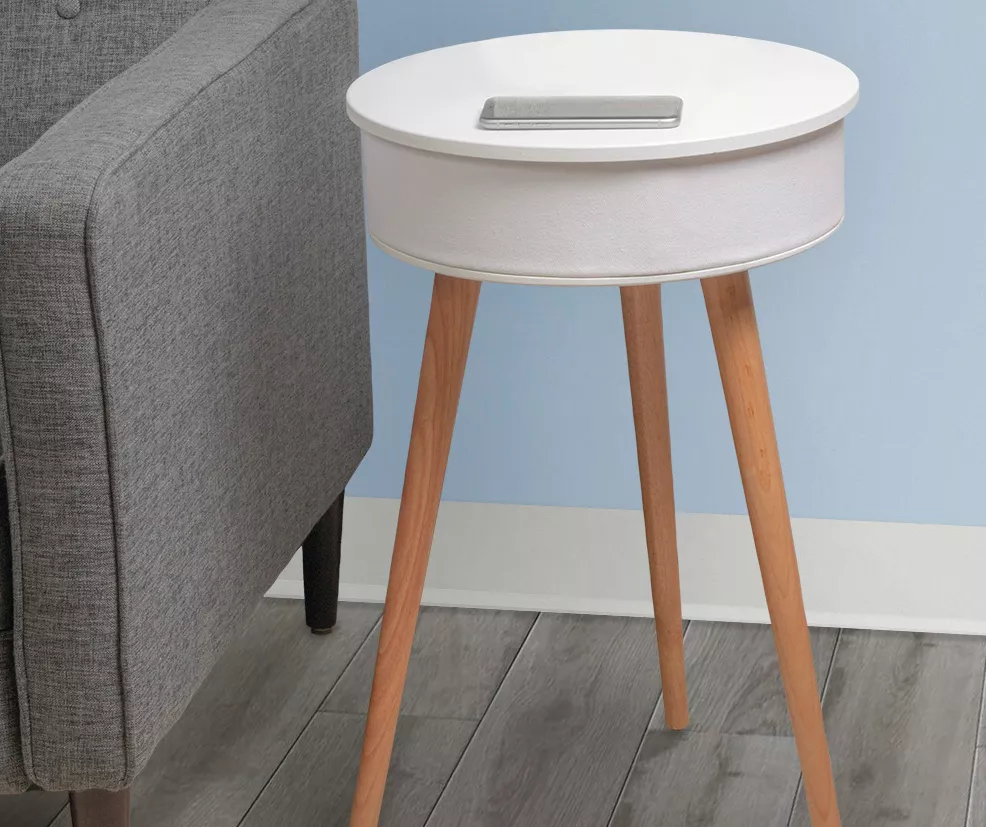 White End Table With Bluetooth Speaker & USB Port 1 White End Table With Bluetooth Speaker & USB Port