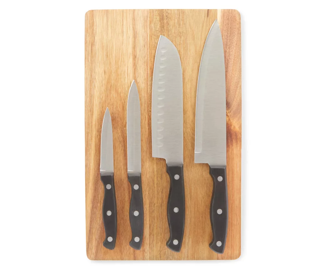 Stainless Steel Cutlery 5-Piece Set With Cutting Board 1 Stainless Steel Cutlery 5-Piece Set With Cutting Board