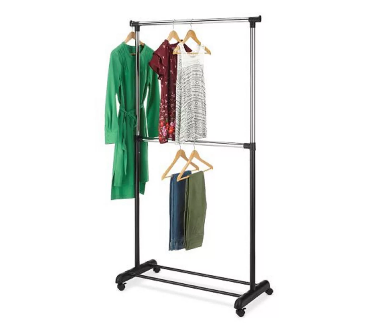 Matte Black 2-Tier Rolling 4-Wheel Garment Rack 1 Matte Black 2-Tier Rolling 4-Wheel Garment Rack