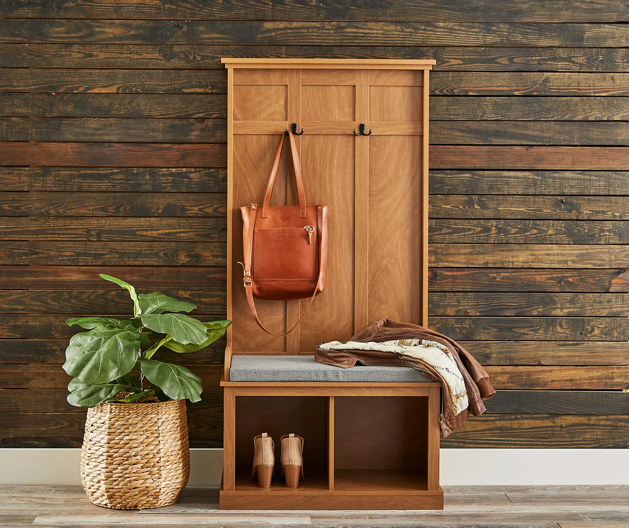 Real Living Villa Park 2-Hook Hall Tree With Cushioned Bench 1 Real Living Villa Park 2-Hook Hall Tree With Cushioned Bench