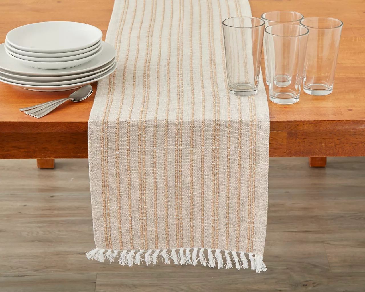 Tan & Beige Stripe Rib Table Runner 1 Tan & Beige Stripe Rib Table Runner