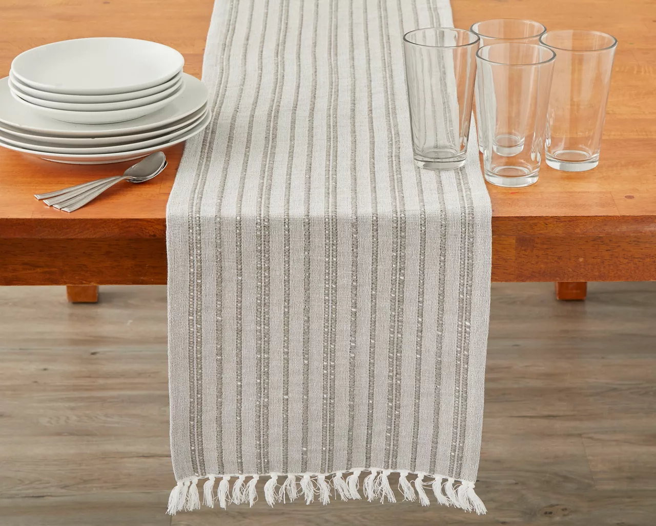 Gray & Beige Stripe Rib Table Runner 1 Gray & Beige Stripe Rib Table Runner