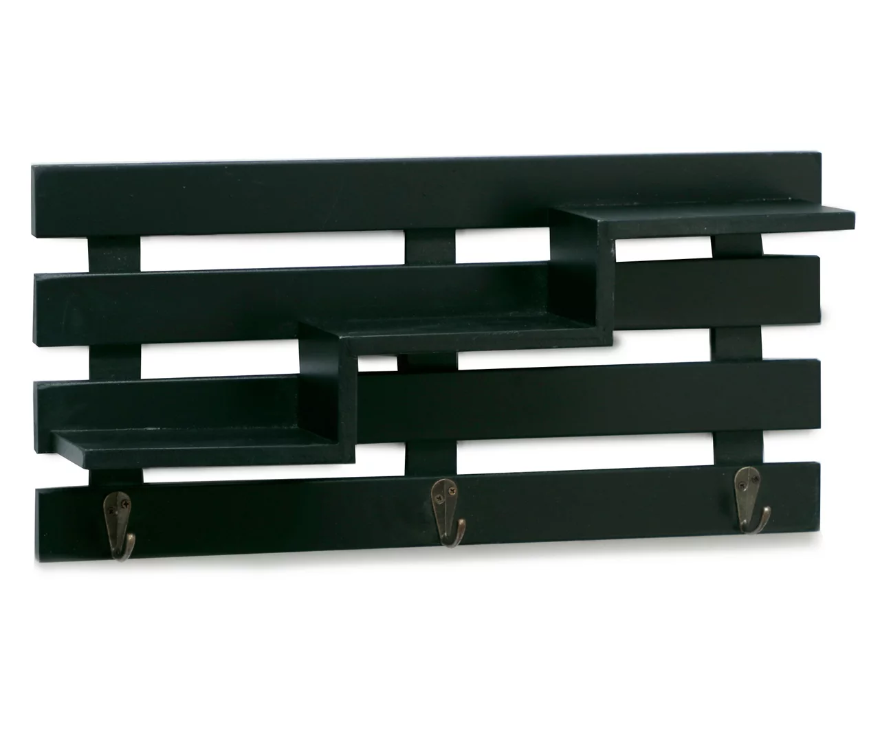 Black Tiered Slat Wall Shelf With 3 Hooks 1 Black Tiered Slat Wall Shelf With 3 Hooks