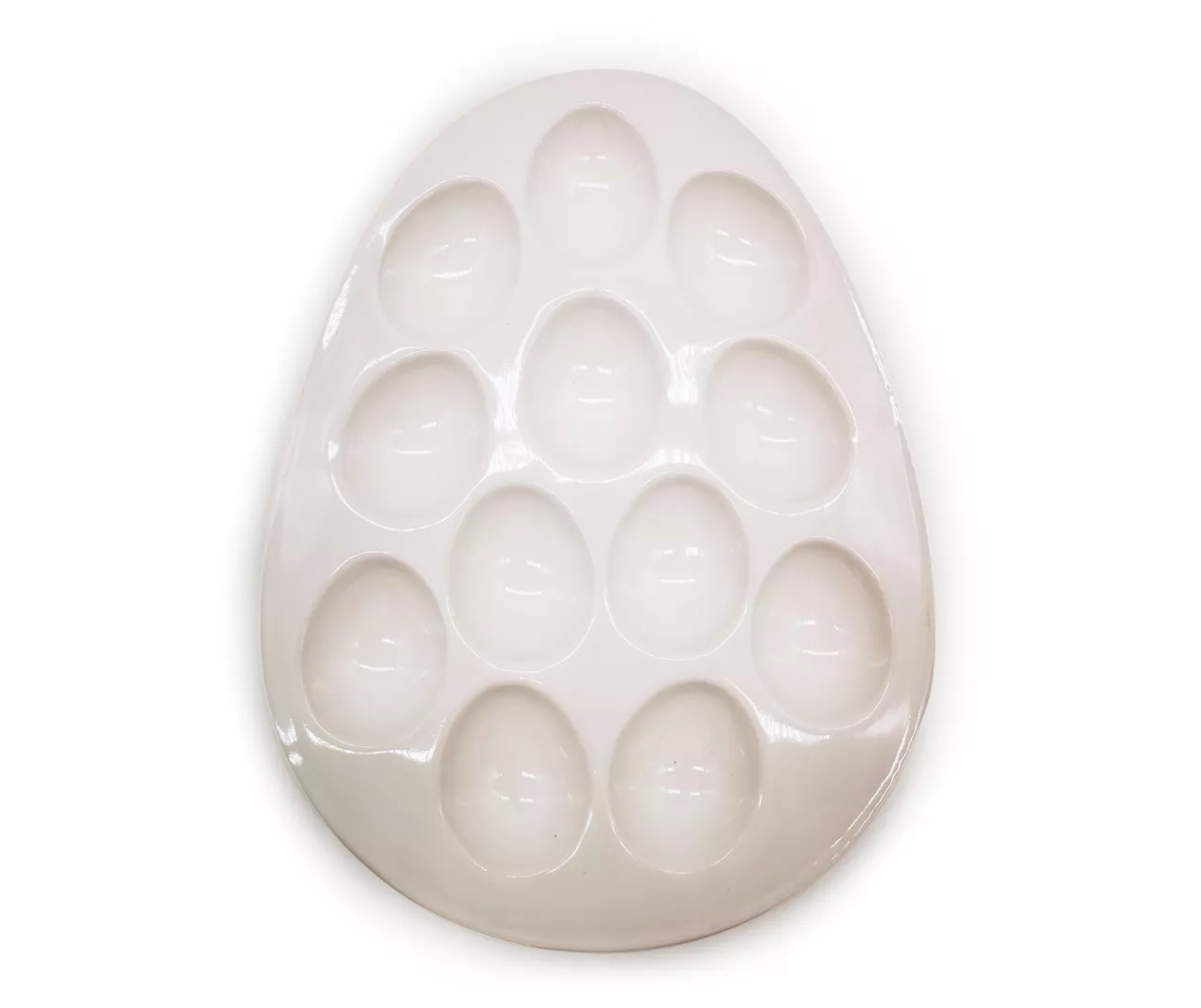 White Stoneware Egg-Shape Deviled Egg Plate 1 White Stoneware Egg-Shape Deviled Egg Plate