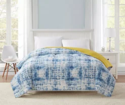 Real Living Blue & White Crosshatch Microfiber Comforter