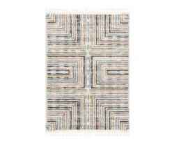 Real Living Geneva White & Multicolor Stripe Rectangle Shag Area Rug