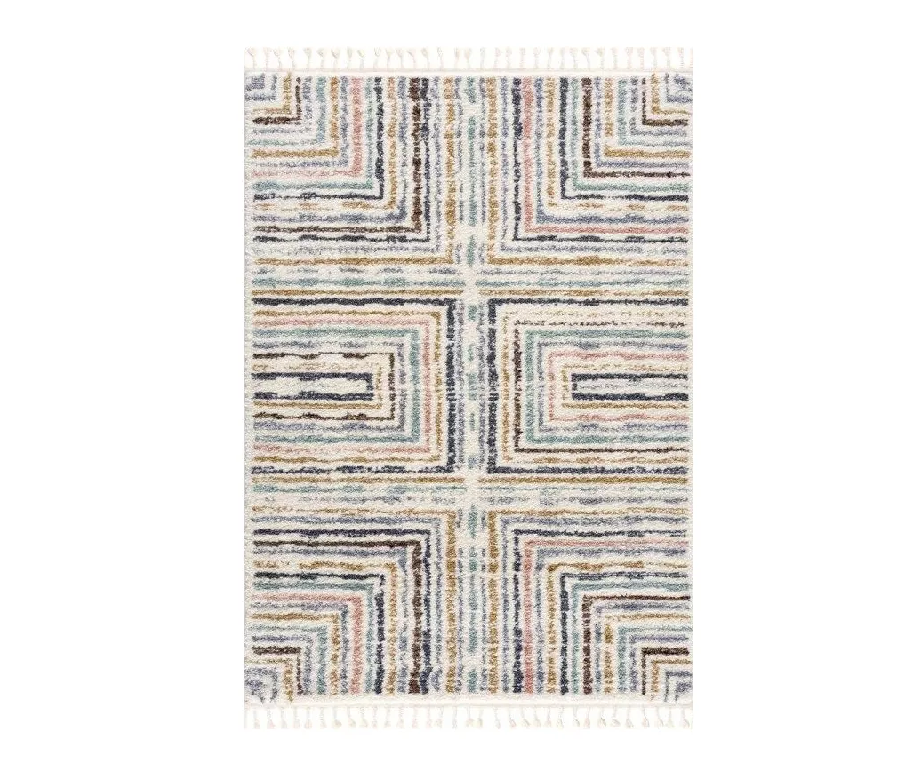 Real Living Geneva White & Multicolor Stripe Rectangle Shag Area Rug 1 Real Living Geneva White & Multicolor Stripe Rectangle Shag Area Rug