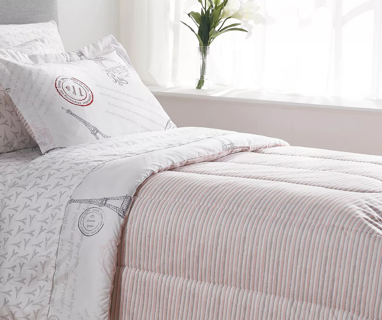 Real Living White & Pink Paris Bed-in-a-Bag Reversible Comforter Set 2 Real Living White & Pink Paris Bed-in-a-Bag Reversible Comforter Set - Image 2