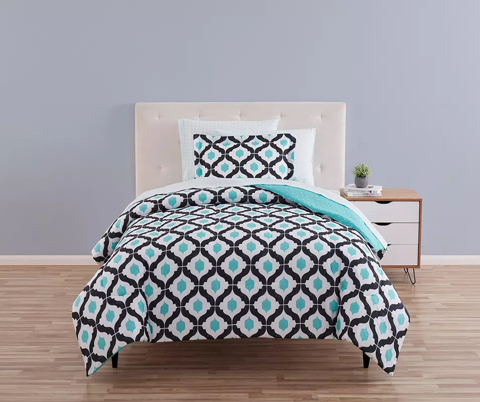 Blue & Black Arabesque Microfiber Twin 6-Piece Bed-in-a-Bag Set 1 Blue & Black Arabesque Microfiber Twin 6-Piece Bed-in-a-Bag Set