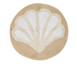 Grecian Getaway Beige Shell Round Bath Rug