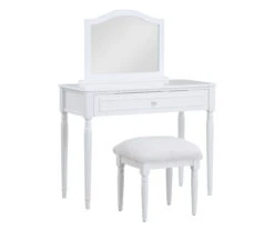 Vanity Table Set With Mirror & Faux Fur Stool -Real Living 810576524 810576521 A0