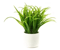 Artificial Grass In Round Speckled Cement Pot