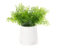 Artificial Greenery In White Ribbed Ceramic Pot
