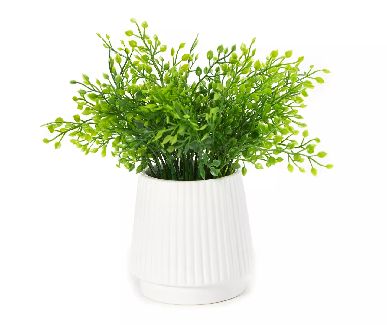 Artificial Greenery In White Ribbed Ceramic Pot 1 Artificial Greenery In White Ribbed Ceramic Pot