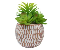 Artificial Succulent In Carved Cement Pot