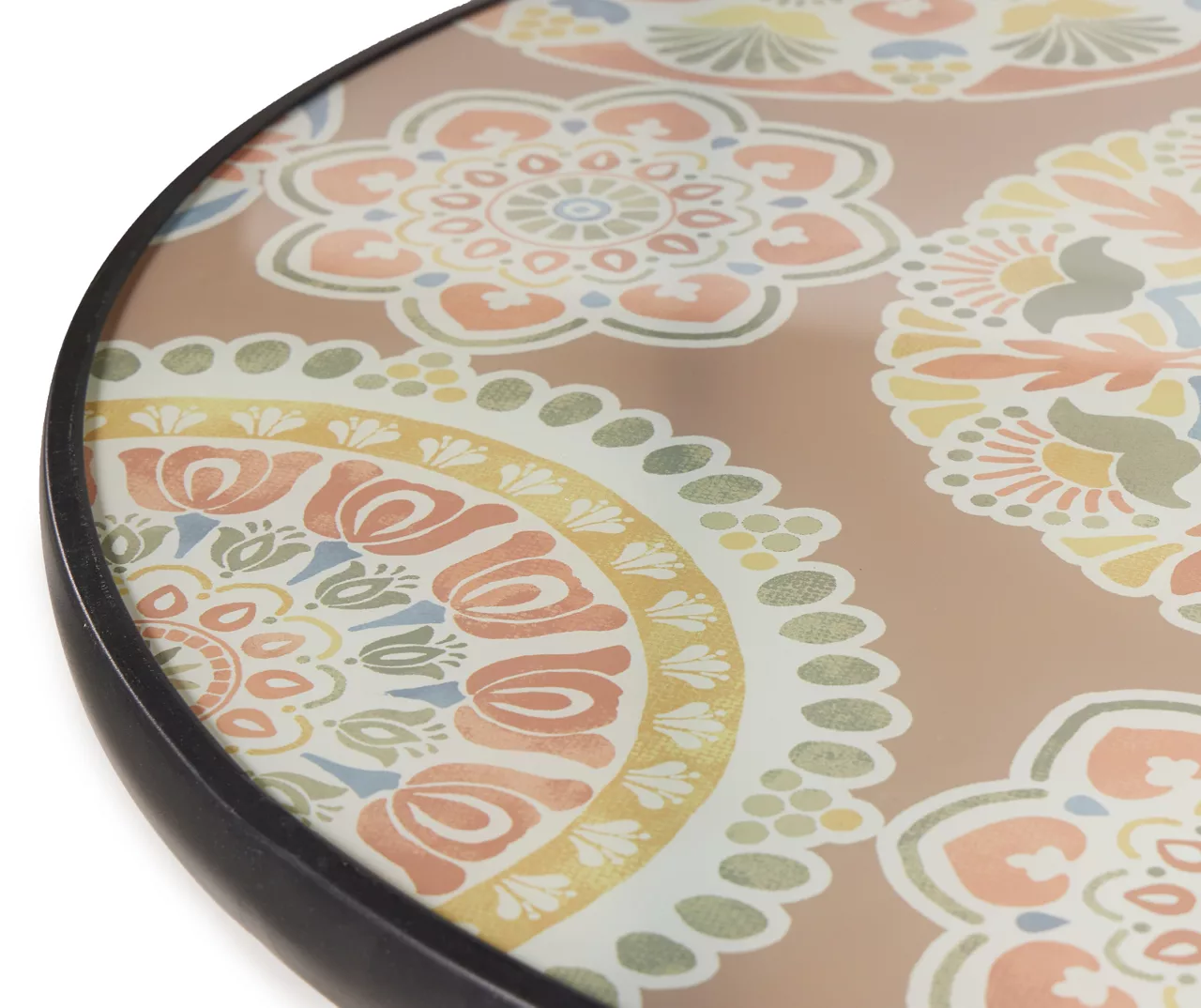 Brown & Green Medallion Tempered Glass Folding Patio Table 2 Brown & Green Medallion Tempered Glass Folding Patio Table - Image 2