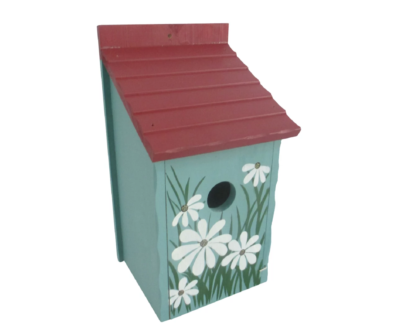 Blue & Red Daisy Hand Crafted Wood Birdhouse 1 Blue & Red Daisy Hand Crafted Wood Birdhouse