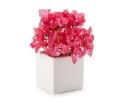 Grecian Getaway Red Artificial Bougainvillea Arrangement With White Pot