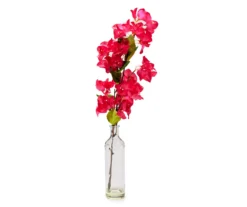 Grecian Getaway Red Artificial Bougainvillea Stem With Glass Vase