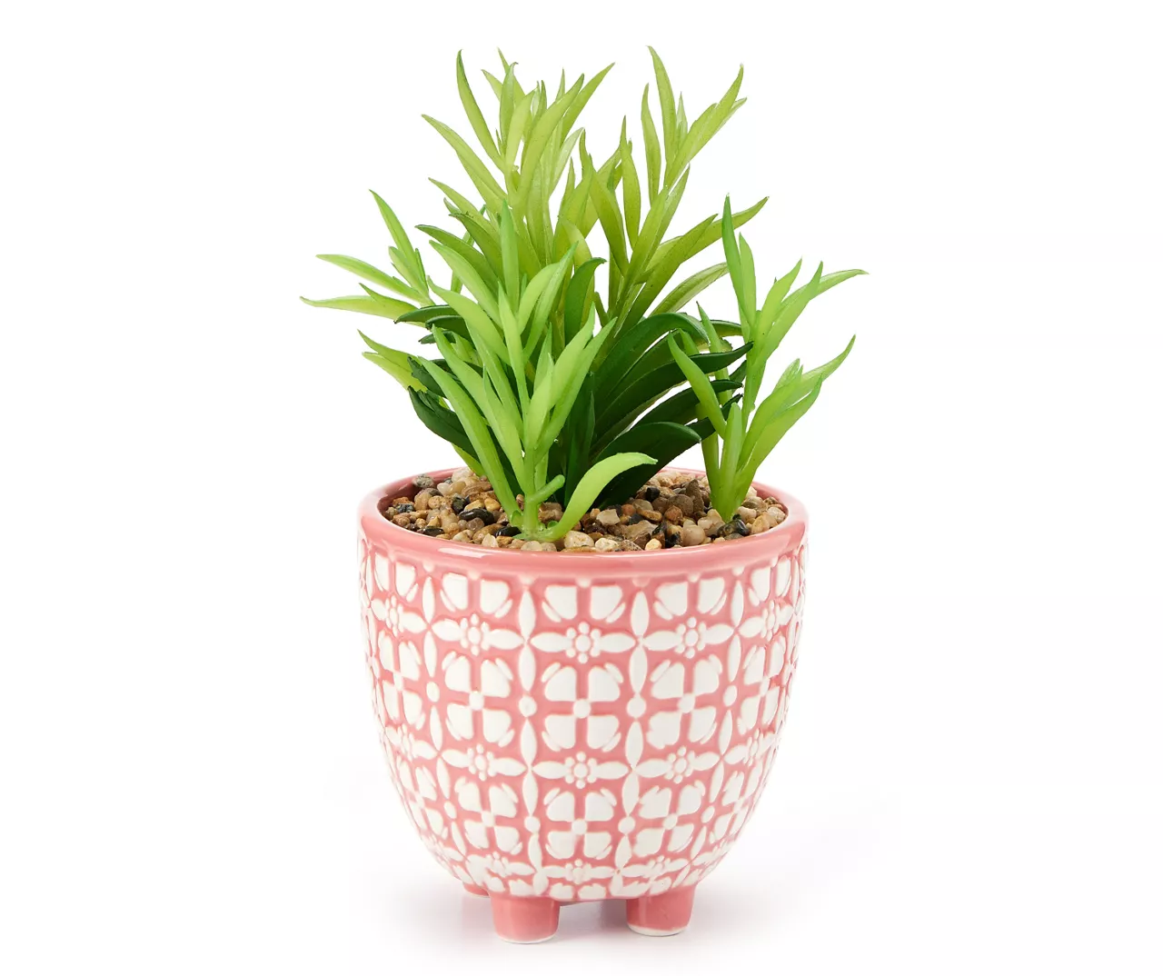 Blossom Green Artificial Succulent With Pink & White Ceramic Pot 1 Blossom Green Artificial Succulent With Pink & White Ceramic Pot