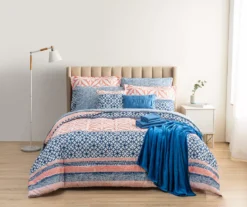 Real Living Coral & Blue Geometric Floral Bed-in-a-Bag Set -Real Living 810593108 B0 2
