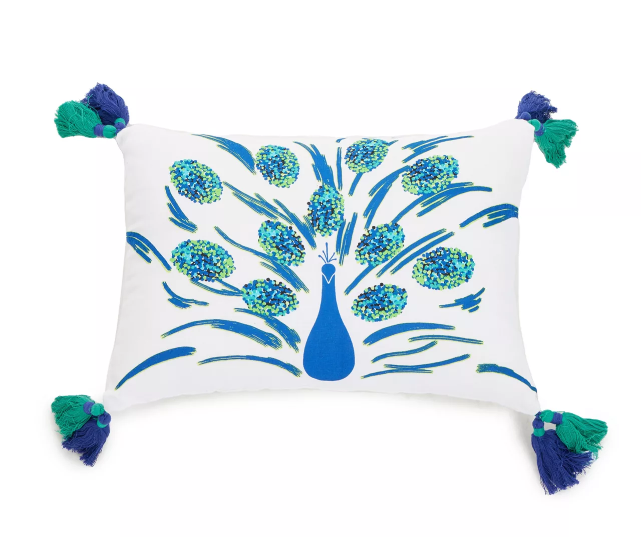 Blossom White & Blue Peacock Rectangle Throw Pillow 1 Blossom White & Blue Peacock Rectangle Throw Pillow