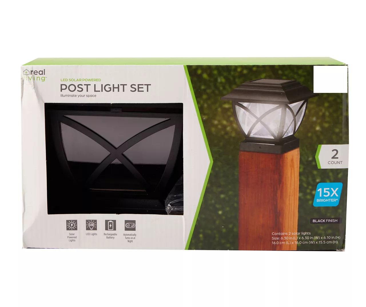 Black Finish LED Solar Post Light Set, 2-Pack 1 Black Finish LED Solar Post Light Set, 2-Pack