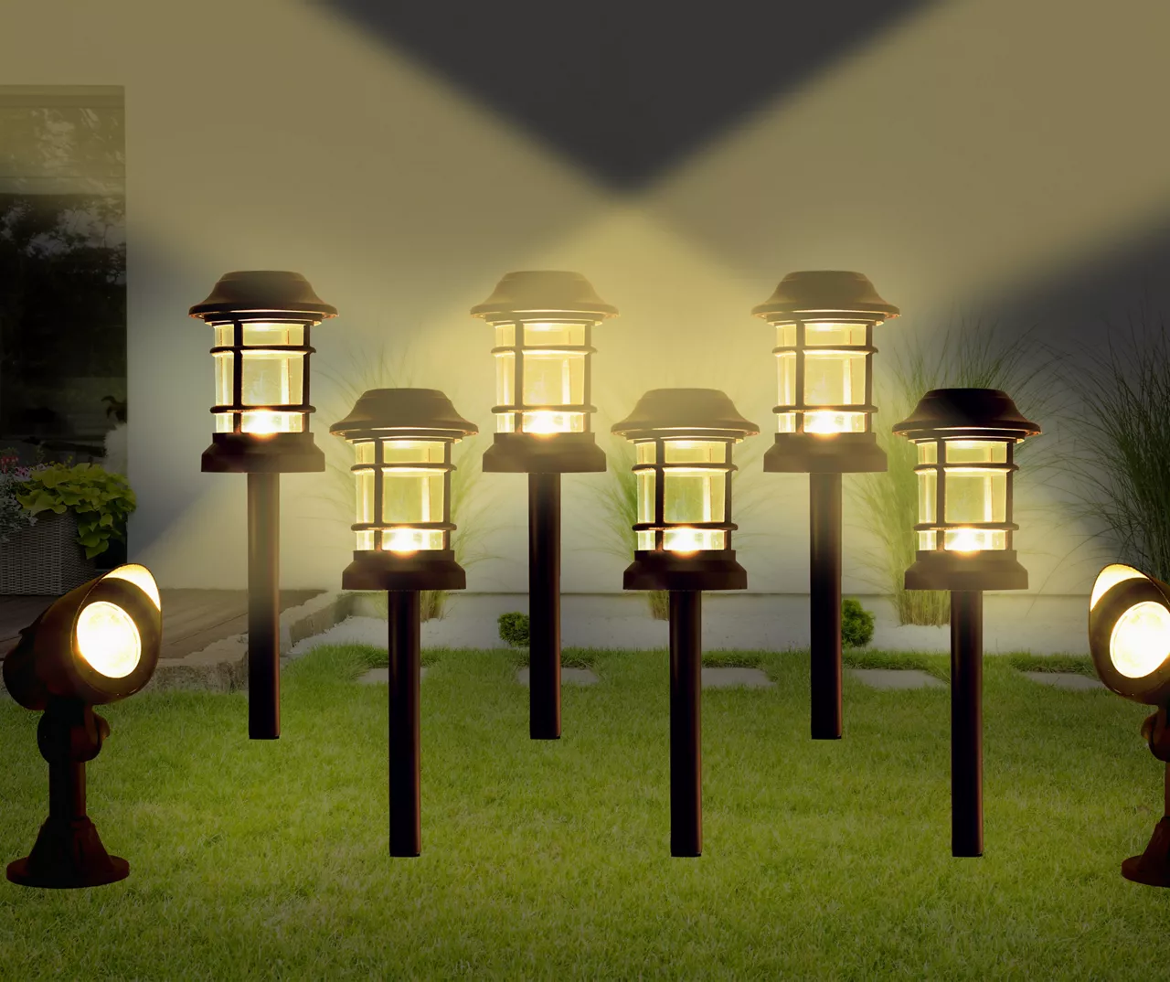 Low Voltage 8-Piece LED Photocell Pathway Marker & Spotlight Set 2 Low Voltage 8-Piece LED Photocell Pathway Marker & Spotlight Set - Image 2