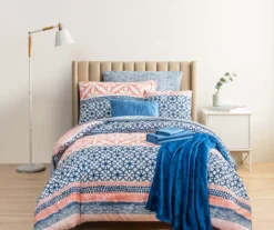Real Living Coral & Blue Geometric Floral Bed-in-a-Bag Set -Real Living 810594274 B0 2