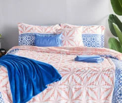 Real Living Coral & Blue Geometric Floral Bed-in-a-Bag Set