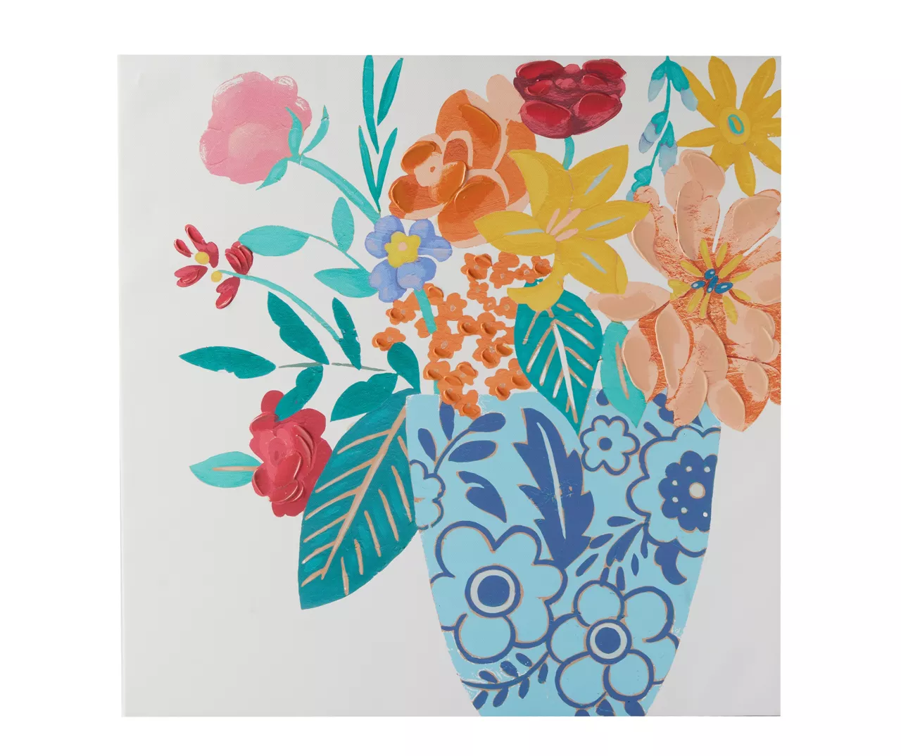 Blossom Blue, Pink & Yellow Floral Embellished Wrapped Canvas 1 Blossom Blue, Pink & Yellow Floral Embellished Wrapped Canvas