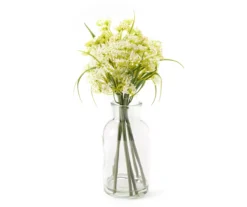 White Floral & Greenery In Glass Bud Vase