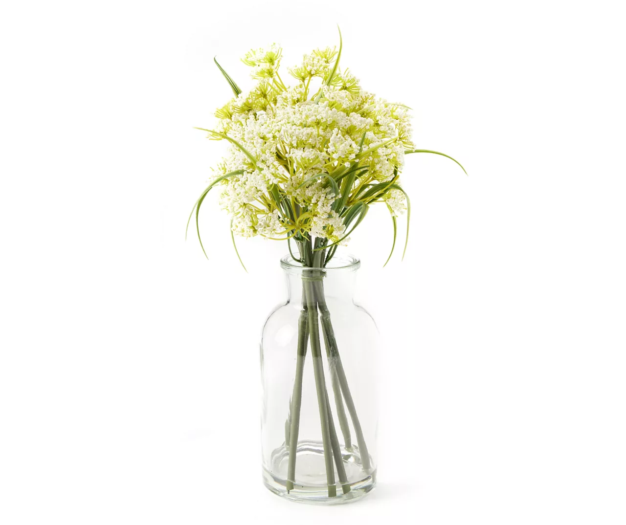 White Floral & Greenery In Glass Bud Vase 1 White Floral & Greenery In Glass Bud Vase