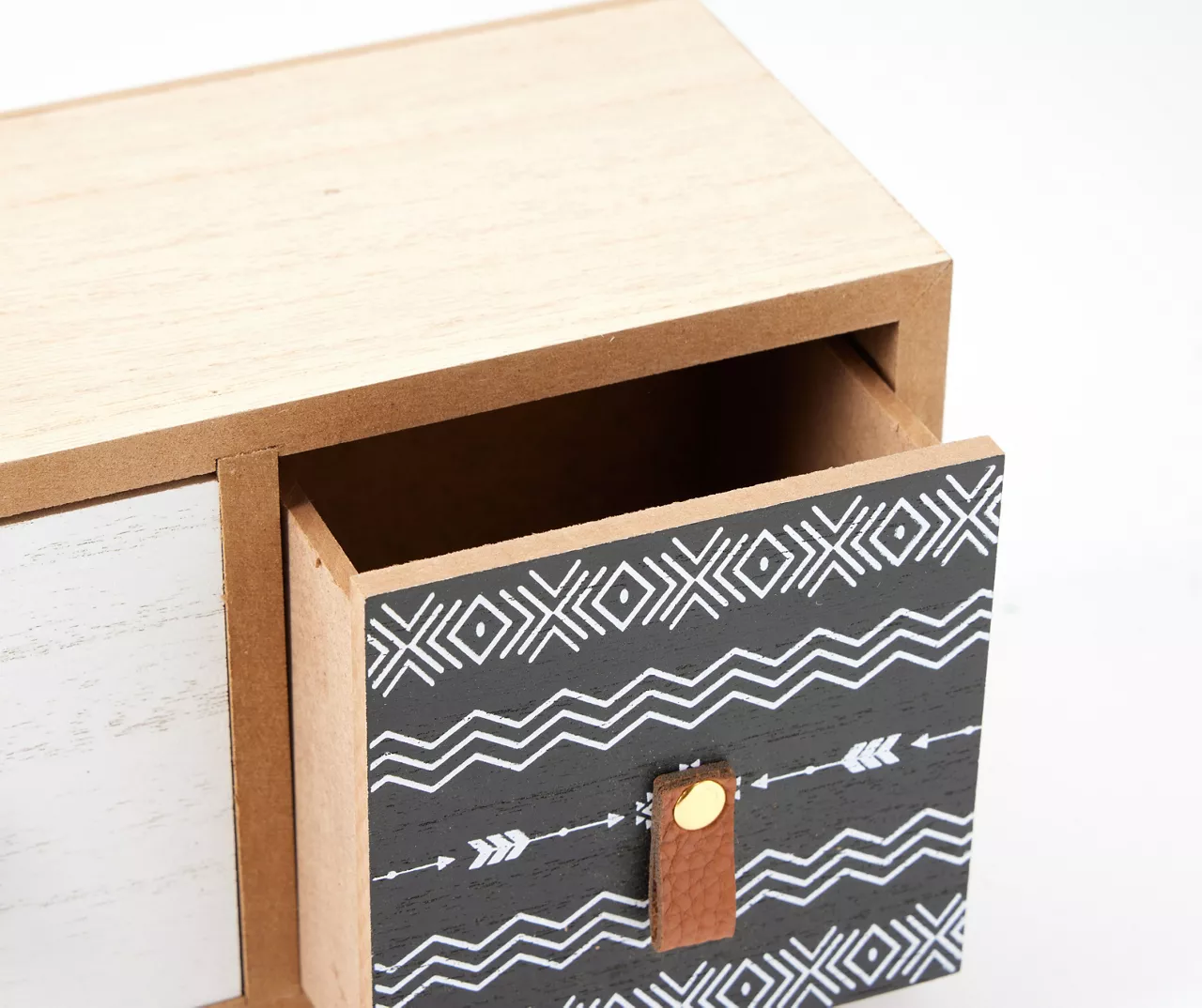 Bohemian Farmhouse Tri-Color Geometric 3-Drawer Tabletop Cabinet 3 Bohemian Farmhouse Tri-Color Geometric 3-Drawer Tabletop Cabinet - Image 3