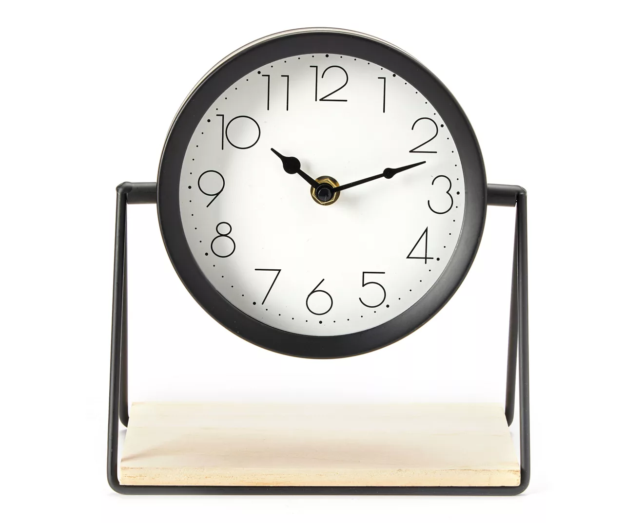 Bohemian Farmhouse Black Metal Clock With Wood Base 1 Bohemian Farmhouse Black Metal Clock With Wood Base