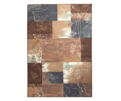 Real Living Navy & Brown Illustrated Floral Color Block Area Rug