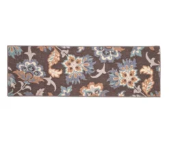 Jacobean Gray & Blue Floral Runner Rug, (2' X 6')