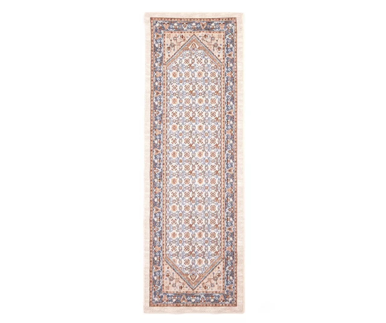 Beige & Blue Floral Persian Runner Rug, (2' X 6') 1 Beige & Blue Floral Persian Runner Rug, (2' X 6')