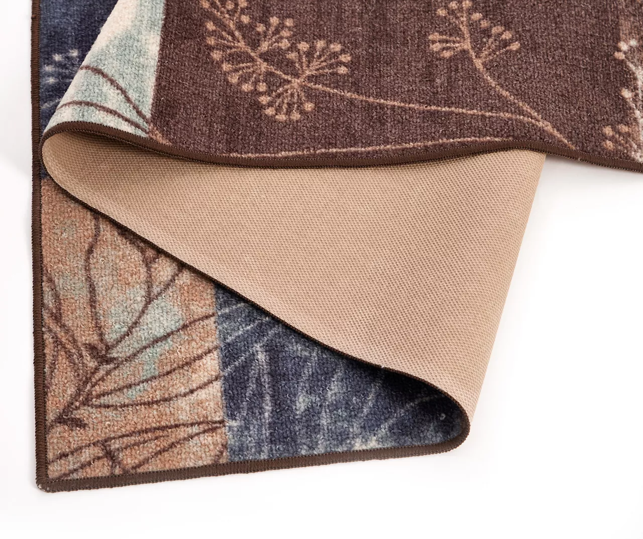 Brown & Blue Illustrated Floral Color Block Runner Rug, (2' X 6') 2 Brown & Blue Illustrated Floral Color Block Runner Rug, (2' X 6') - Image 2