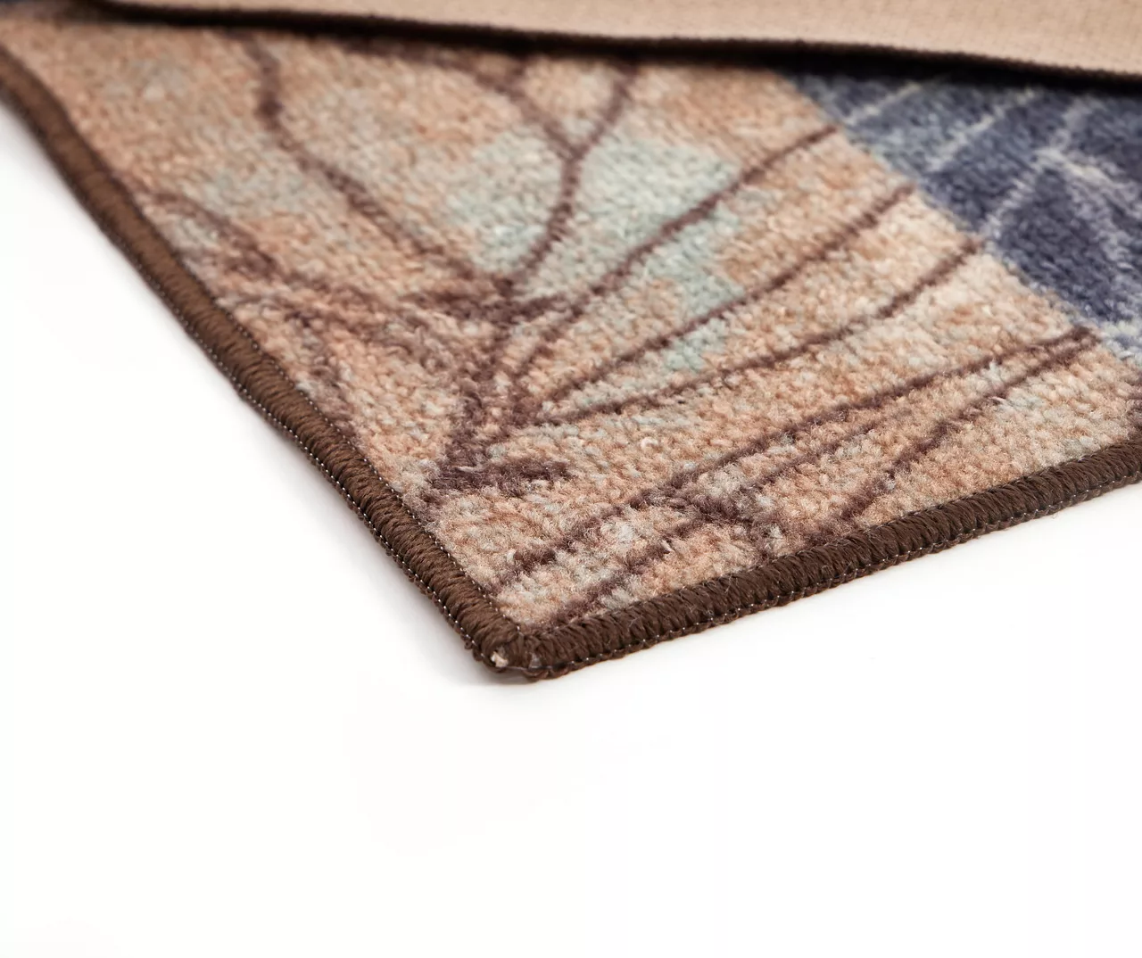 Brown & Blue Illustrated Floral Color Block Runner Rug, (2' X 6') 3 Brown & Blue Illustrated Floral Color Block Runner Rug, (2' X 6') - Image 3