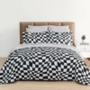 Euphoric Expression Black Wavy Checkerboard Reversible Twin 6-Piece Bed-in-a-Bag Set