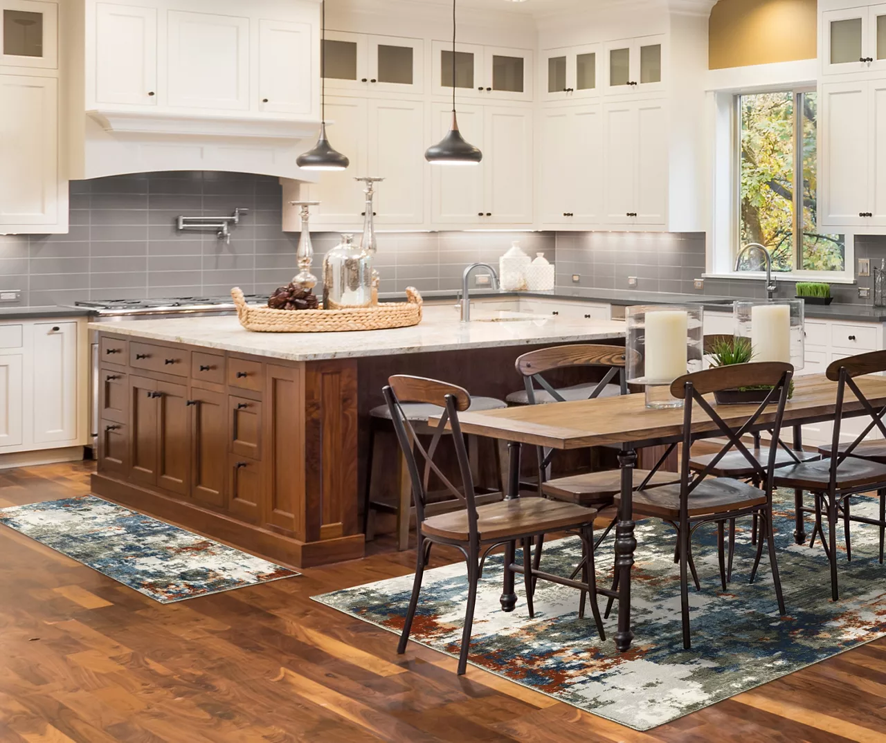 Blue & Brown Abstract Area Rug & Runner Set 9 Blue & Brown Abstract Area Rug & Runner Set - Image 9