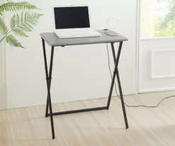 Wood Look Folding Table With USB Charging -Real Living 810612177 B0 2