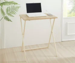 Wood Look Folding Table With USB Charging -Real Living 810612178 B0 1