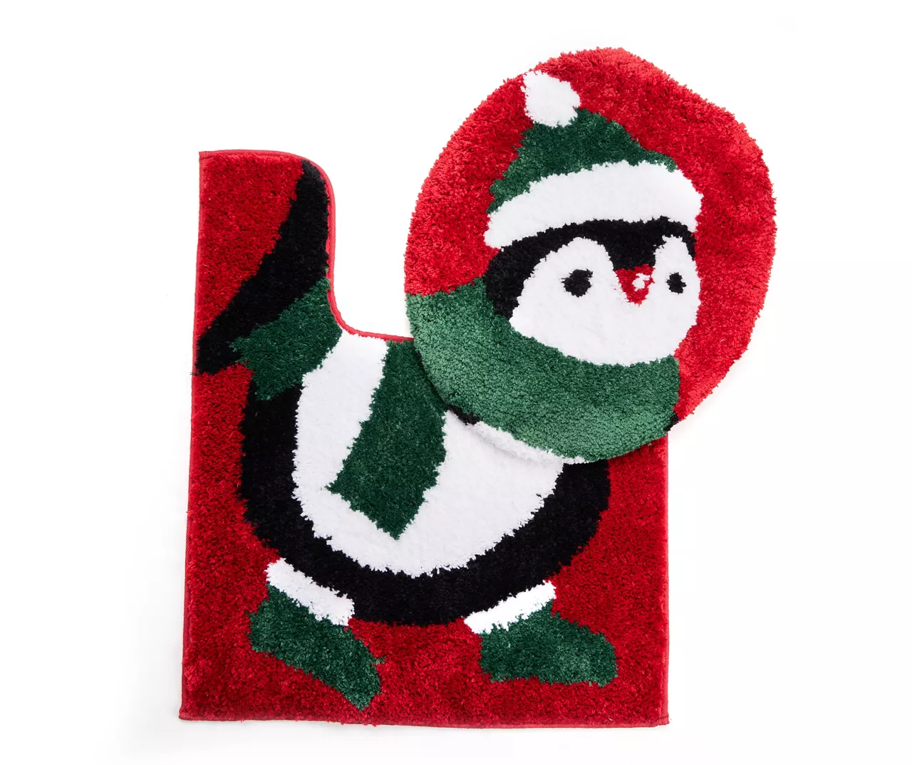 Red Penguin Toilet Topper & Contour Rug Set 1 Red Penguin Toilet Topper & Contour Rug Set