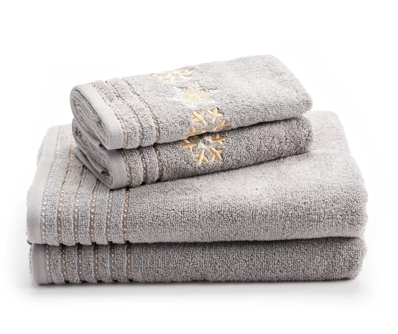 Alloy Gray Snowflake 4-Piece Towel Set 2 Alloy Gray Snowflake 4-Piece Towel Set - Image 2